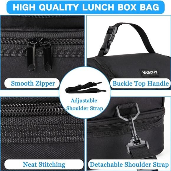 Lunch Box Bag Men, Insulated Two Compartments Bento Cooler Bags for Adults/Women - Picture 6 of 8
